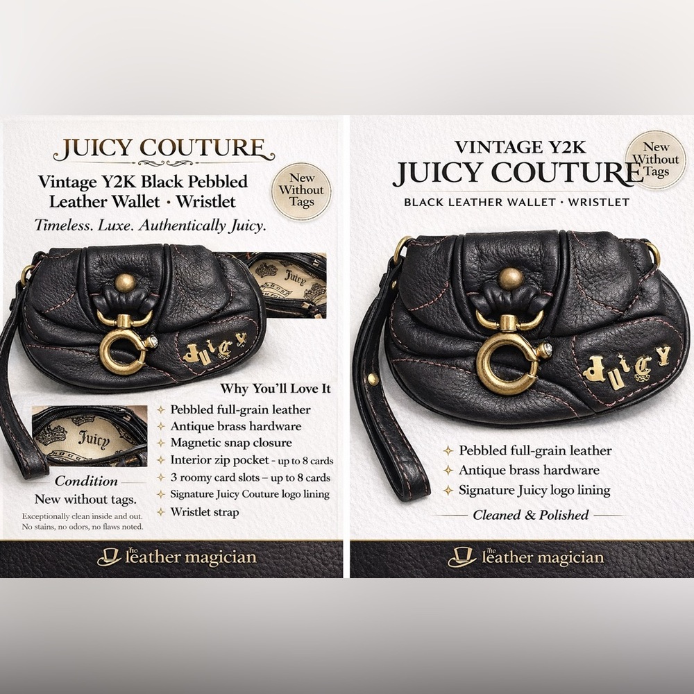 Juicy Couture Vintage Black Pebbled Leather Wristlet/Wallet-NWOT